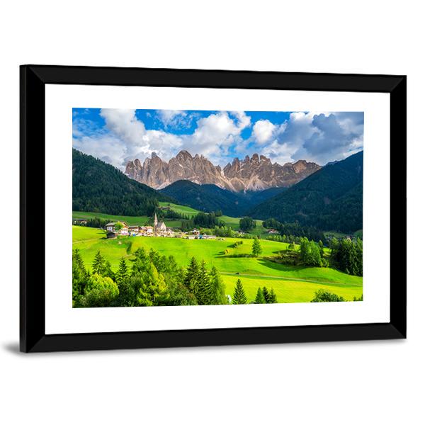 St Magdalena Village With Odle Dolomites Canvas Wall Art-3 Horizontal-Gallery Wrap-25" x 16"-Tiaracle