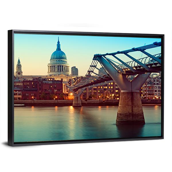 St Paul's Cathedral And Millennium Bridge Canvas Wall Art-5 Horizontal-Gallery Wrap-22" x 12"-Tiaracle