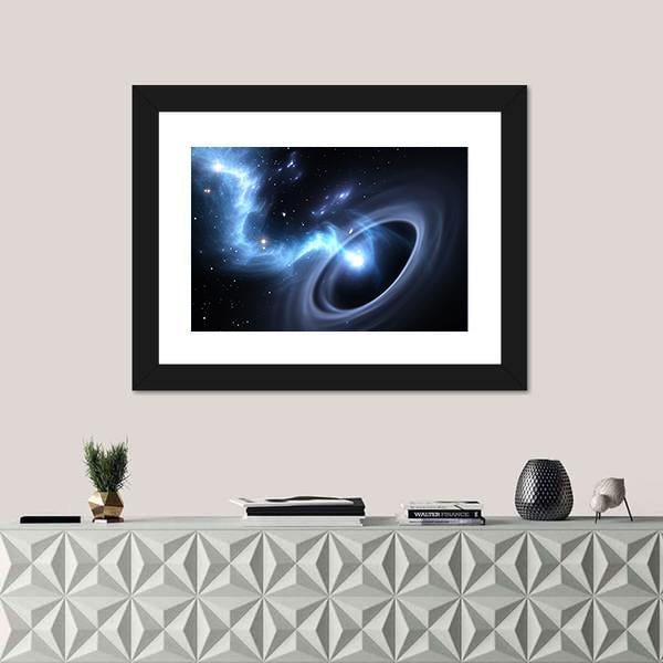 Stars And Material Falls Into A Black Hole Canvas Wall Art-1 Piece-Framed Print-20" x 16"-Tiaracle