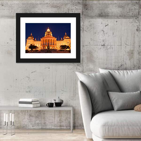 State Capitol At Night in Des Moines Canvas Wall Art-3 Horizontal-Gallery Wrap-25" x 16"-Tiaracle