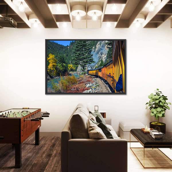 Steam Engine Train Travels In Colorado USA Canvas Wall Art-1 Piece-Floating Frame-24" x 16"-Tiaracle