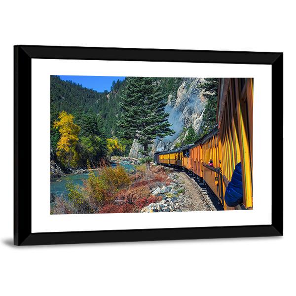 Steam Engine Train Travels In Colorado USA Canvas Wall Art-5 Horizontal-Gallery Wrap-22" x 12"-Tiaracle