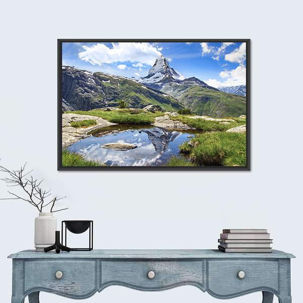 Stellisee Lake Switzerland Canvas Wall Art-1 Piece-Floating Frame-24" x 16"-Tiaracle