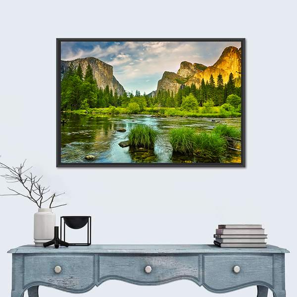 Stream Flowing In Yosemite National Park Canvas Wall Art-1 Piece-Floating Frame-24" x 16"-Tiaracle