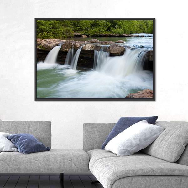 Stream In Forest Canvas Wall Art-5 Horizontal-Gallery Wrap-22" x 12"-Tiaracle