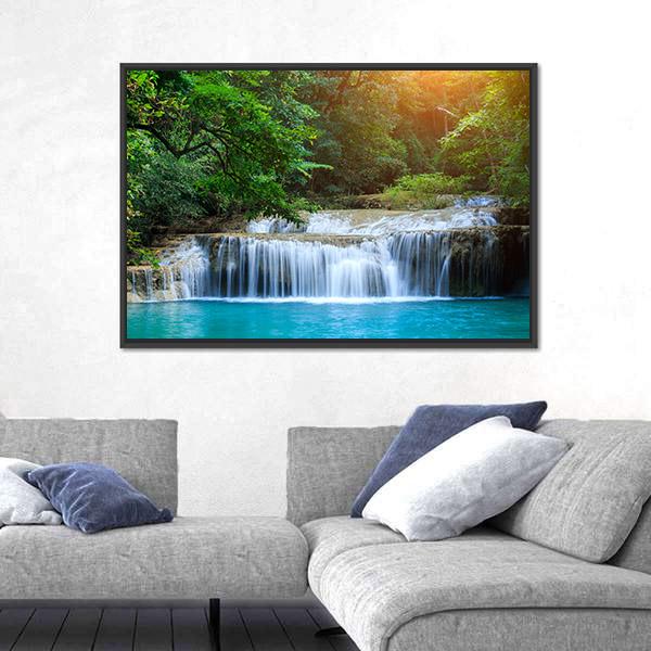Stream In Green Forest Jungle Canvas Wall Art-3 Horizontal-Gallery Wrap-25" x 16"-Tiaracle