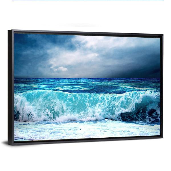 Strong Storm Seascape Canvas Wall Art-3 Horizontal-Gallery Wrap-25" x 16"-Tiaracle