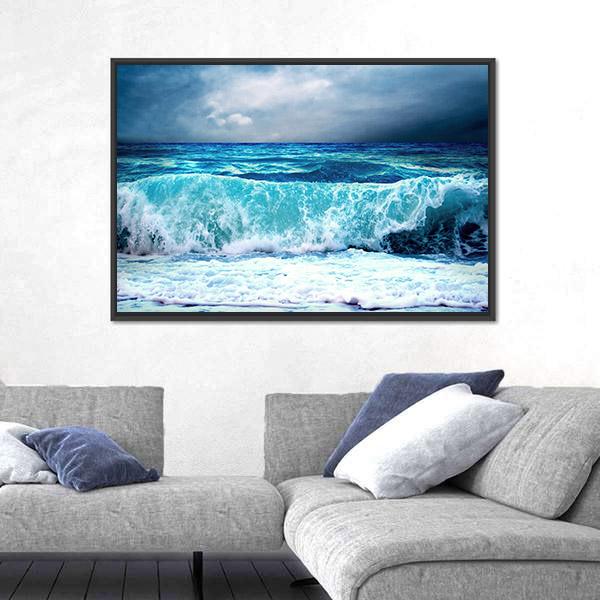 Strong Storm Seascape Canvas Wall Art-5 Horizontal-Gallery Wrap-22" x 12"-Tiaracle