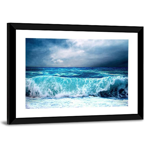 Strong Storm Seascape Canvas Wall Art-5 Horizontal-Gallery Wrap-22" x 12"-Tiaracle