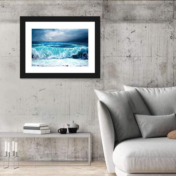 Strong Storm Seascape Canvas Wall Art-5 Horizontal-Gallery Wrap-22" x 12"-Tiaracle
