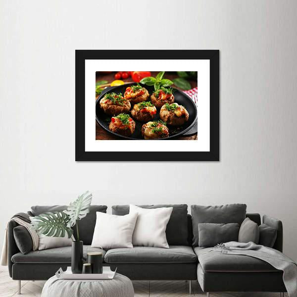Stuffed Mushrooms And Vegetables Canvas Wall Art-1 Piece-Framed Print-20" x 16"-Tiaracle