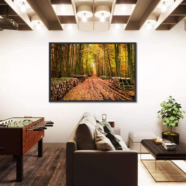 Stumped Tree In An Autumn Forest Canvas Wall Art-5 Horizontal-Gallery Wrap-22" x 12"-Tiaracle
