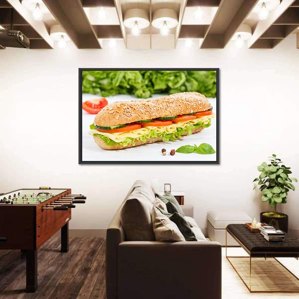 Sub Sandwich With Cheese Canvas Wall Art-1 Piece-Floating Frame-24" x 16"-Tiaracle