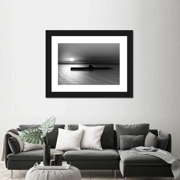 Submarine On The Sea Canvas Wall Art-1 Piece-Framed Print-20" x 16"-Tiaracle