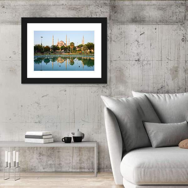 Sultan Ahmet Mosque With Reflection On Water In Istanbul Canvas Wall Art-3 Horizontal-Gallery Wrap-25" x 16"-Tiaracle