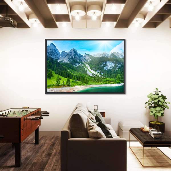 Summer Alpine Mountain Lake Canvas Wall Art-1 Piece-Floating Frame-36" x 24"-Tiaracle