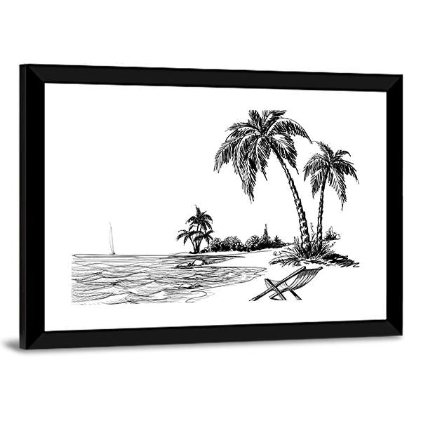 Summer Beach Pencil Drawing Canvas Wall Art-5 Horizontal-Gallery Wrap-22" x 12"-Tiaracle