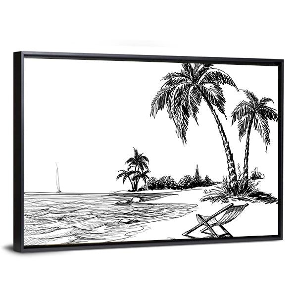 Summer Beach Pencil Drawing Canvas Wall Art-5 Horizontal-Gallery Wrap-22" x 12"-Tiaracle