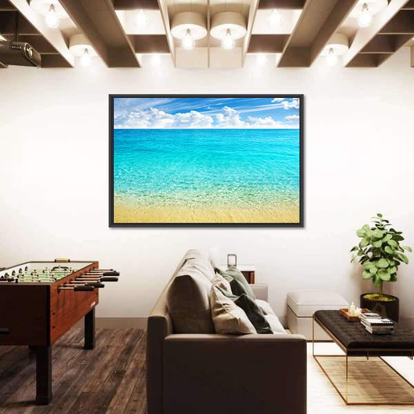 Summer Beach With Clear Water And Blue Cloudy Sky Canvas Wall Art-5 Horizontal-Gallery Wrap-22" x 12"-Tiaracle