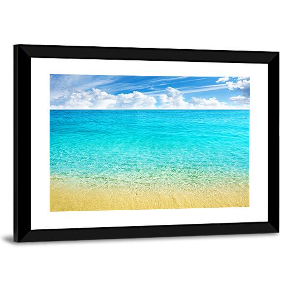 Summer Beach With Clear Water And Blue Cloudy Sky Canvas Wall Art-5 Horizontal-Gallery Wrap-22" x 12"-Tiaracle