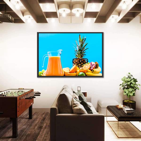 Summer Drink With Orange Fruits Canvas Wall Art-1 Piece-Floating Frame-24" x 16"-Tiaracle