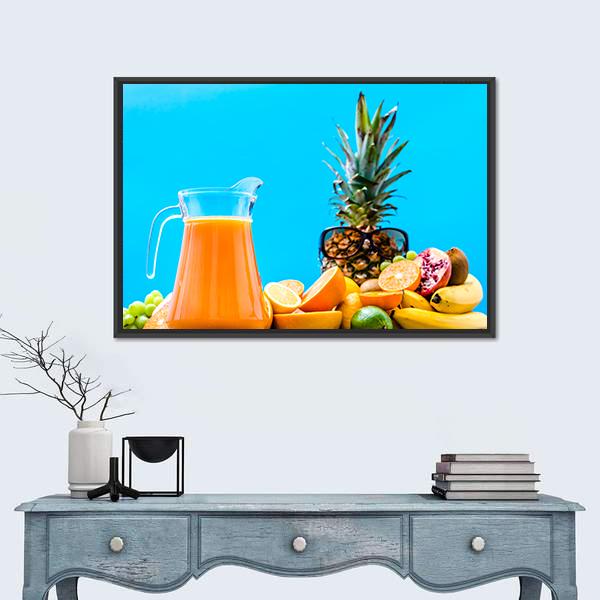 Summer Drink With Orange Fruits Canvas Wall Art-5 Horizontal-Gallery Wrap-22" x 12"-Tiaracle