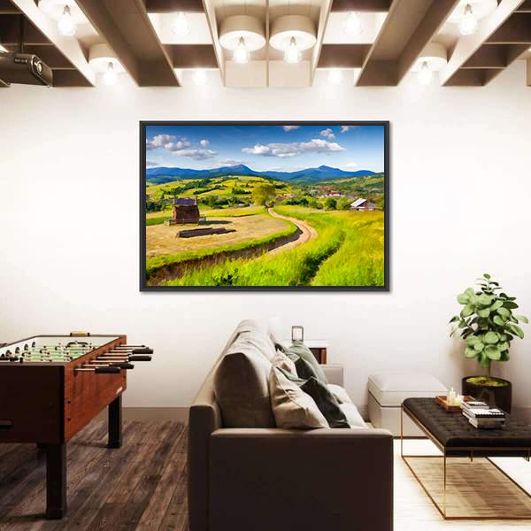 Summer Landscape In The Mountains Village Canvas Wall Art-5 Horizontal-Gallery Wrap-22" x 12"-Tiaracle