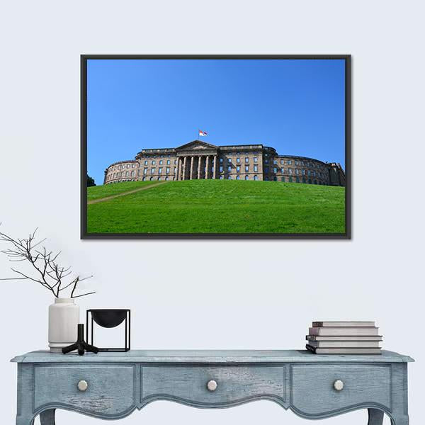 Summer View Of Wilhelmshoehe Castle Park Canvas Wall Art-1 Piece-Floating Frame-36" x 24"-Tiaracle