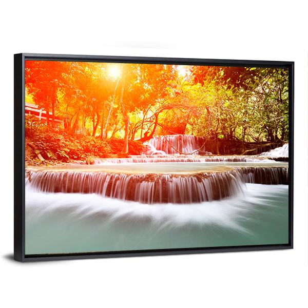 Sun Shines At Tadklangsi Waterfall Canvas Wall Art-5 Horizontal-Gallery Wrap-22" x 12"-Tiaracle