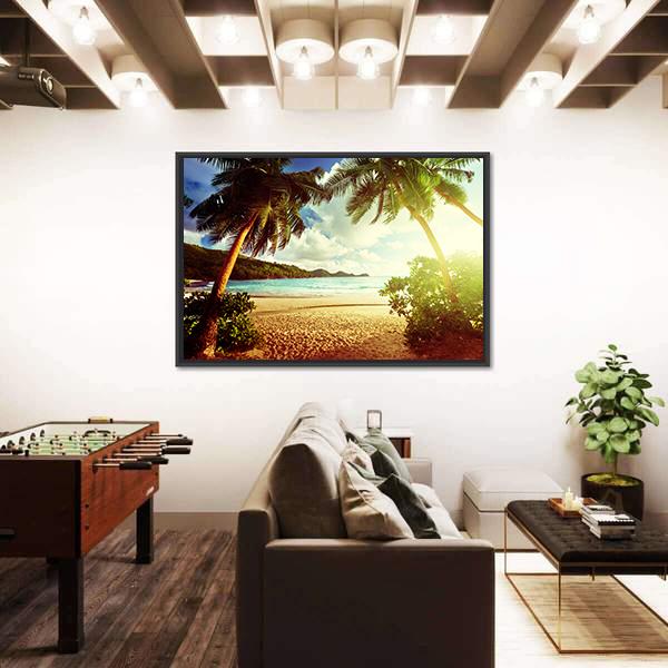 Sunny Day On Green Beach Canvas Wall Art-1 Piece-Floating Frame-24" x 16"-Tiaracle