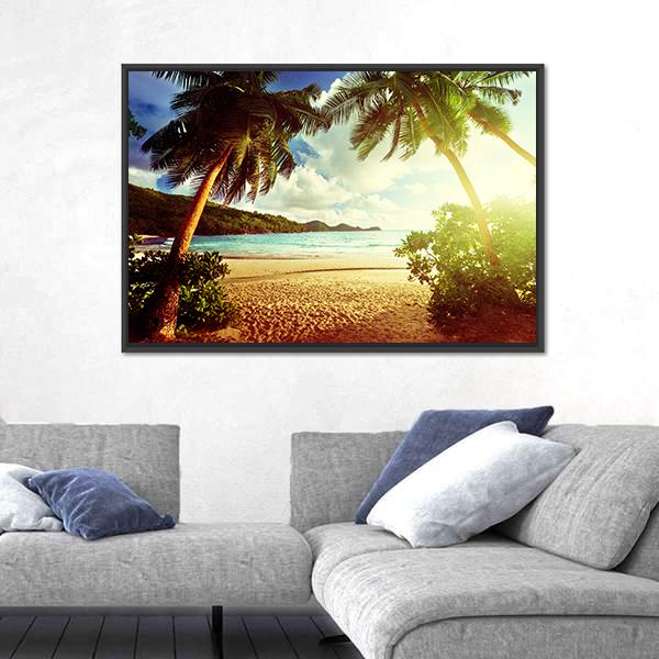Sunny Day On Green Beach Canvas Wall Art-5 Horizontal-Gallery Wrap-22" x 12"-Tiaracle