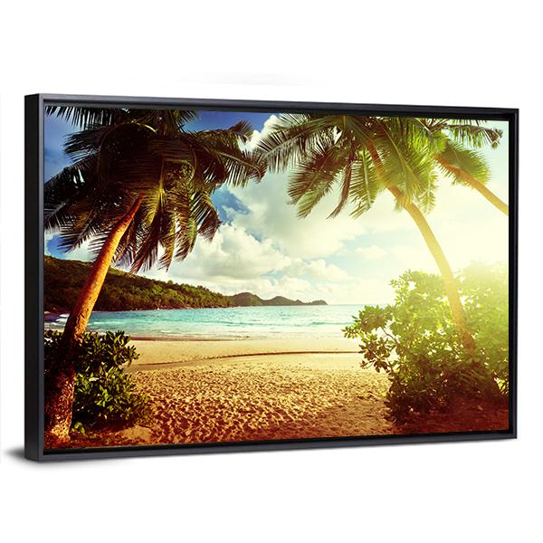 Sunny Day On Green Beach Canvas Wall Art-5 Horizontal-Gallery Wrap-22" x 12"-Tiaracle