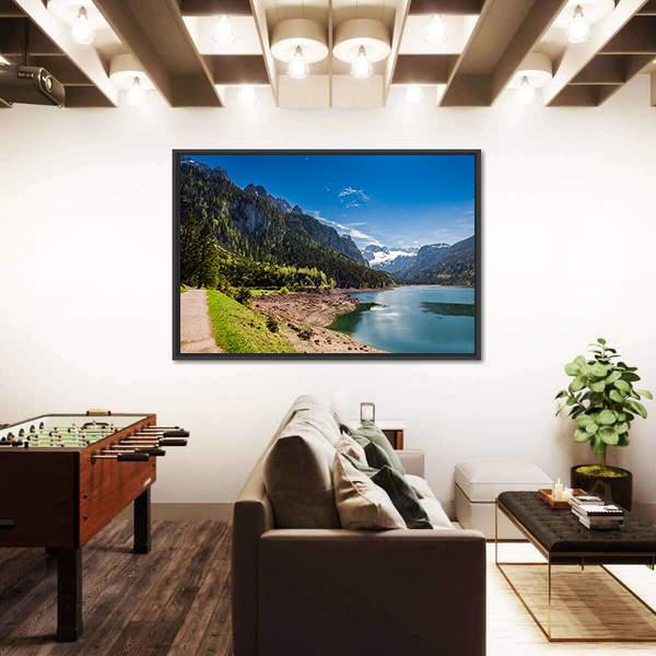 Sunny Sunrise At Gosausee Lake Canvas Wall Art-1 Piece-Floating Frame-24" x 16"-Tiaracle