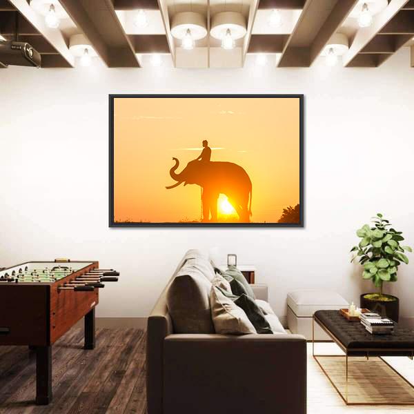 Sunrise Action Of Thai Elephant Canvas Wall Art-1 Piece-Floating Frame-24" x 16"-Tiaracle
