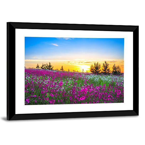Sunrise And Flowers Scenery Canvas Wall Art-5 Horizontal-Gallery Wrap-22" x 12"-Tiaracle
