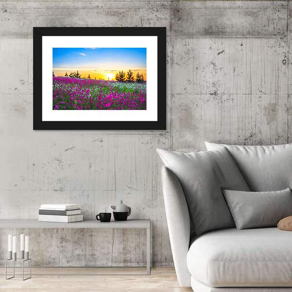 Sunrise And Flowers Scenery Canvas Wall Art-5 Horizontal-Gallery Wrap-22" x 12"-Tiaracle