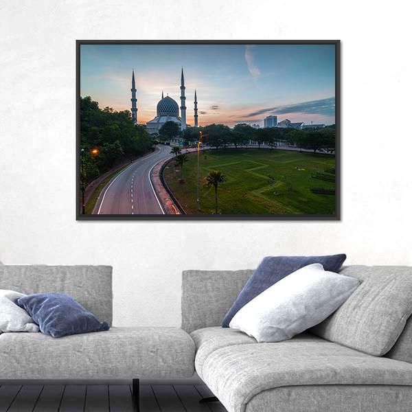 Sunrise At Blue Mosque Shah Alam Malaysia Canvas Wall Art-5 Horizontal-Gallery Wrap-22" x 12"-Tiaracle