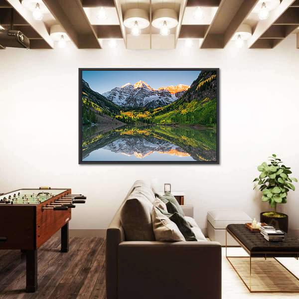 Sunrise At Maroon Bells Lake Canvas Wall Art-1 Piece-Floating Frame-24" x 16"-Tiaracle