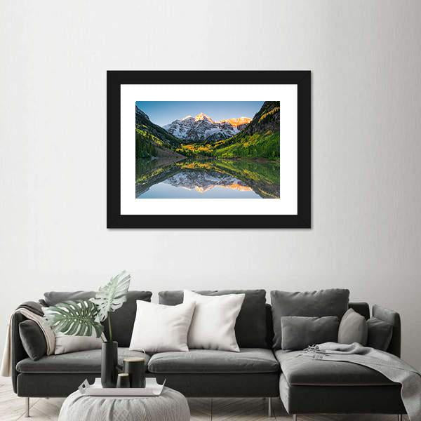 Sunrise At Maroon Bells Lake Canvas Wall Art-3 Horizontal-Gallery Wrap-25" x 16"-Tiaracle