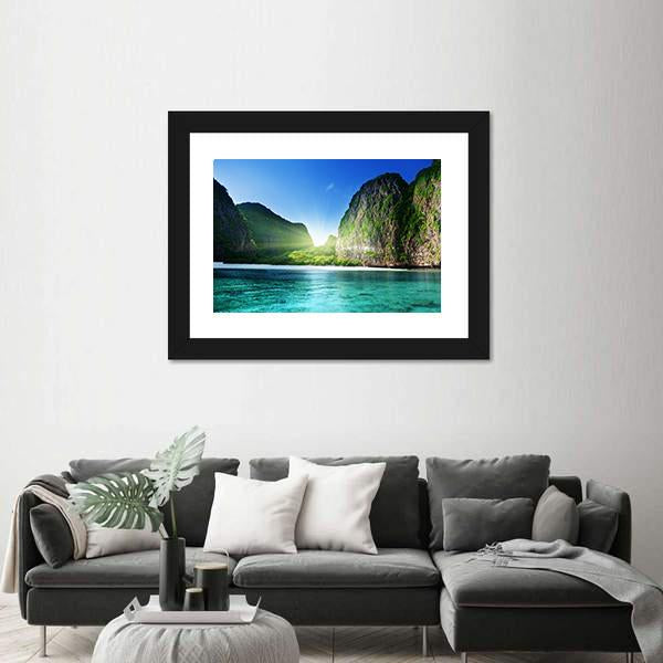 Sunrise At Maya Bay Canvas Wall Art-5 Horizontal-Gallery Wrap-22" x 12"-Tiaracle