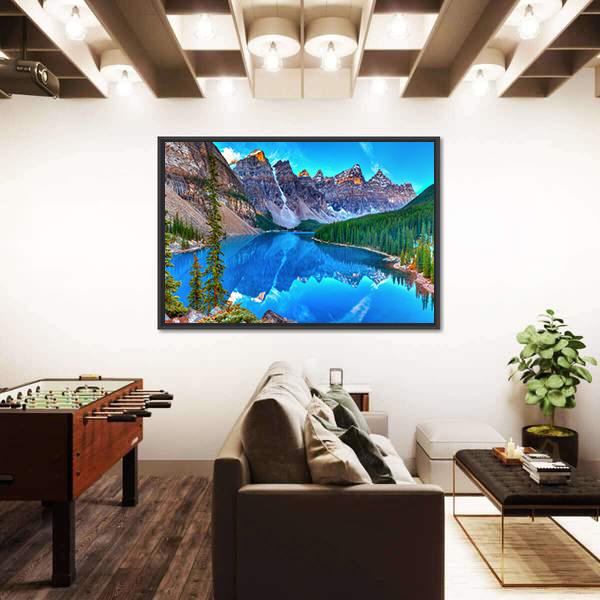 Sunrise At Moraine Lake Canvas Wall Art-1 Piece-Floating Frame-24" x 16"-Tiaracle