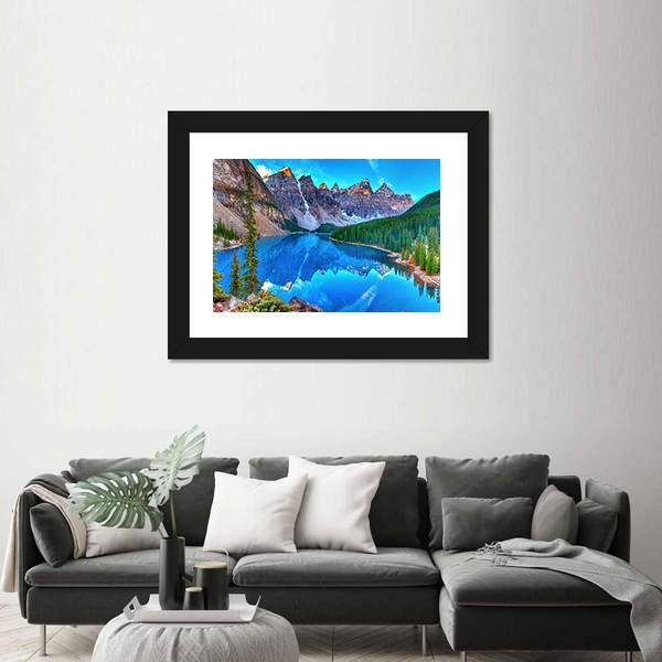 Sunrise At Moraine Lake Canvas Wall Art-1 Piece-Framed Print-20" x 16"-Tiaracle
