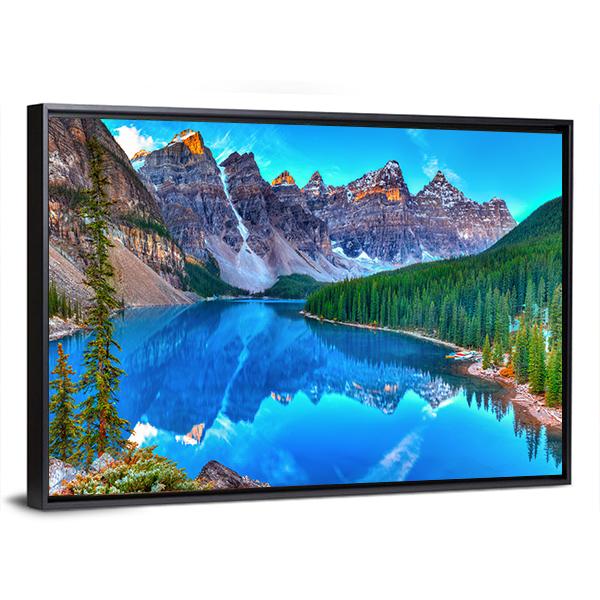Sunrise At Moraine Lake Canvas Wall Art-5 Horizontal-Gallery Wrap-22" x 12"-Tiaracle