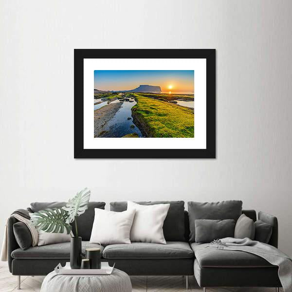 Sunrise At Seongsan Ilchulbong In South Korea Canvas Wall Art-1 Piece-Framed Print-20" x 16"-Tiaracle