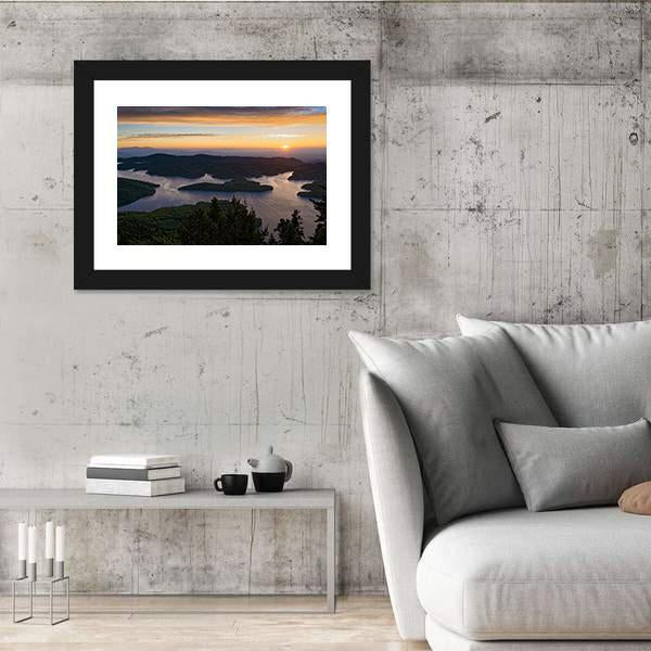 Sunrise At Tthe Plastiras Lake In Greece Canvas Wall Art-5 Horizontal-Gallery Wrap-22" x 12"-Tiaracle