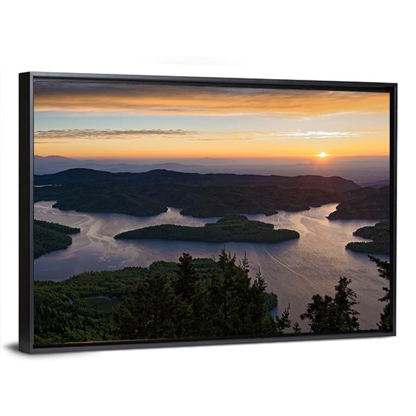 Sunrise At Tthe Plastiras Lake In Greece Canvas Wall Art-5 Horizontal-Gallery Wrap-22" x 12"-Tiaracle