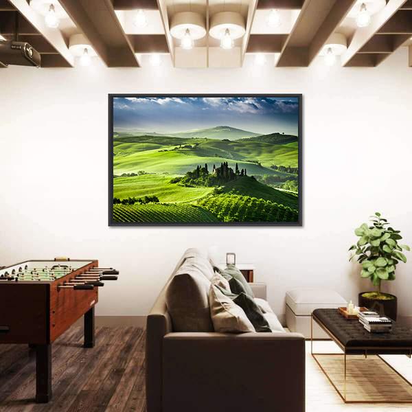Sunrise In The Valley Of San Quirico D Orcia Canvas Wall Art-1 Piece-Floating Frame-24" x 16"-Tiaracle