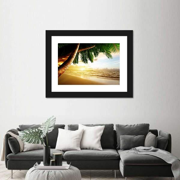 Sunrise On Caribbean Beach Canvas Wall Art-1 Piece-Framed Print-20" x 16"-Tiaracle