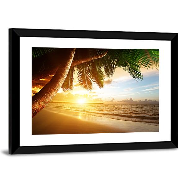 Sunrise On Caribbean Beach Canvas Wall Art-5 Horizontal-Gallery Wrap-22" x 12"-Tiaracle