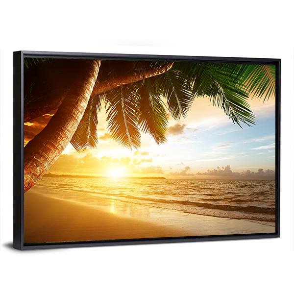 Sunrise On Caribbean Beach Canvas Wall Art-5 Horizontal-Gallery Wrap-22" x 12"-Tiaracle